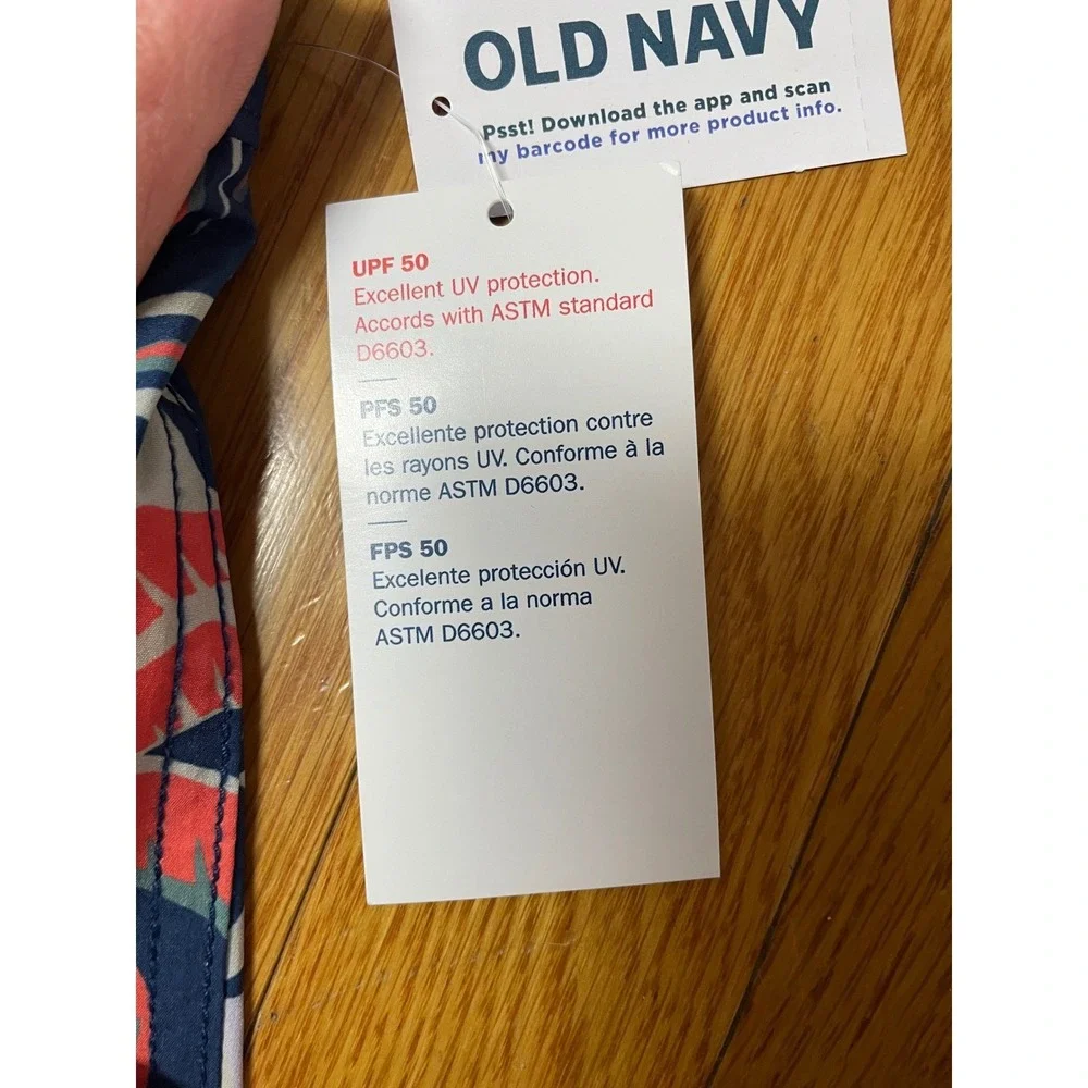 Old Navy‎ Boys Tropical Palm Swim Trunks UPF 50 Navy /Coral / tan L 10-12
